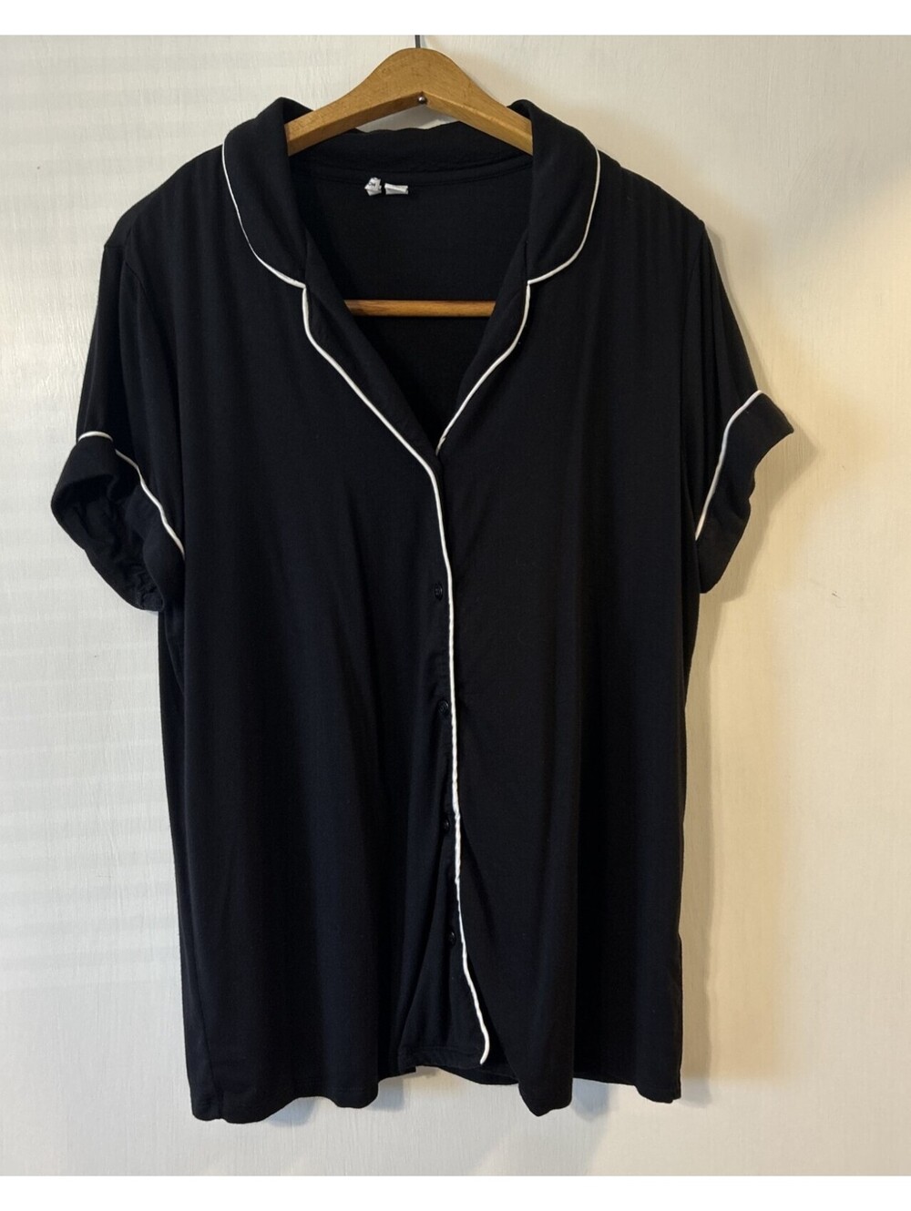 Nordstrom Black Short Sleeved Button Front Sleep Shirt Women's size S Modal Soft
